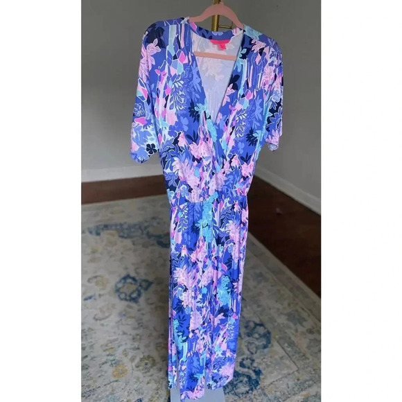 Lilly Pulitzer Blue Floral Jumpsuit Wrap-Style - Picture 1 of 8